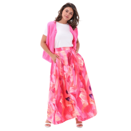 K-design A200 P976 wijde travelstof maxi rok met print