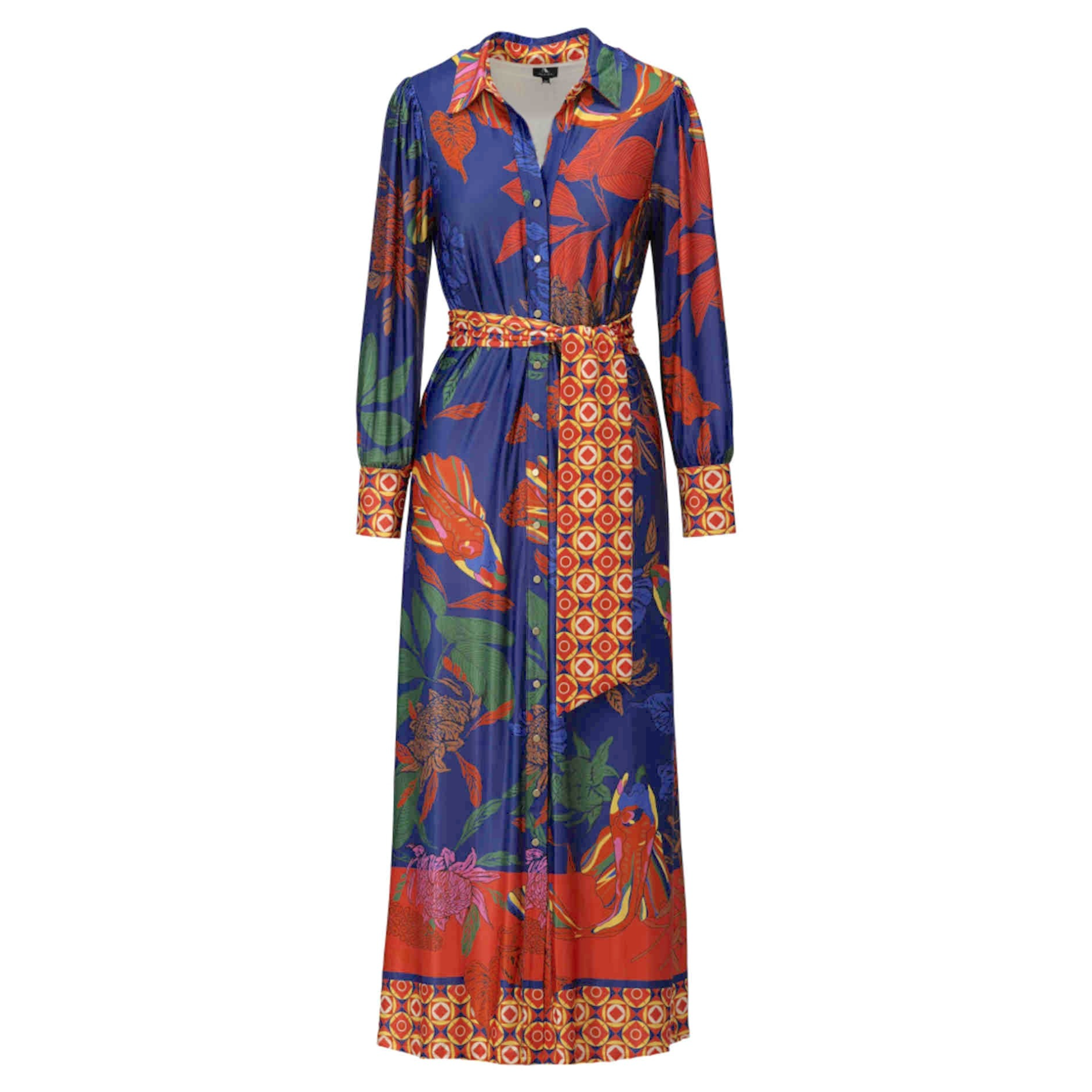 K-design B119 P009 Travelstof maxi jurk met zakjes, print en riem | FW2025-2026
