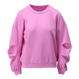 K-design A702 fuchsia pink sweatstof sweater met geplooide mouwen