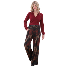 K-design B125 P013 Travelstof wijde broek met print en riem | FW2025-2026
