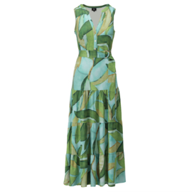 K-design A314 P951 mouwloze travelstof maxi jurk met print en riem