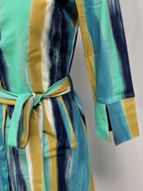 Mi Piace travelstof jurk Swirly met blousekraag & band - Mint Leaf