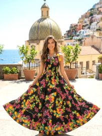 Antica Sartoria FC242 | Zwarte boho jurk met print