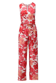 K-design C113 P123 | Mouwloze travelstof jumpsuit met bloemenprint en riem | SS2026