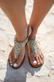 Ibzmode - Boho en Ibiza Shell leren sandalen aqua