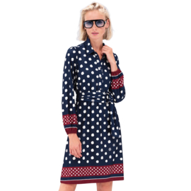 You're my Lobster by K-design D327L P157 Travelstof Jurk Marine met Witte Stippen en Riem