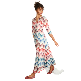 K-design A204 P986 travelstof maxi jurk met zigzag print en riem
