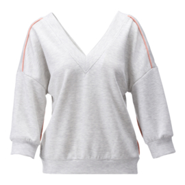 K-design A708 Licht grijs melange sweatstof sweater met peach bies