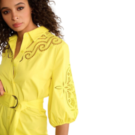 K-design A760 gele aurora maxi jurk met borduursel en riem