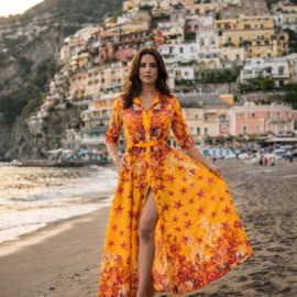 Antica Sartoria FC083 | Arancio boho jurk met print