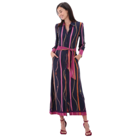 K-design Z316 P867 travelstof maxi polo jurk met riem