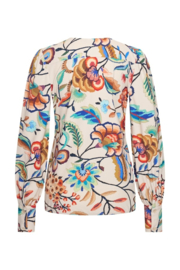Mi Piace MP202226EBPT Travelstof top met pofmouwen – Embroidered Bloom print