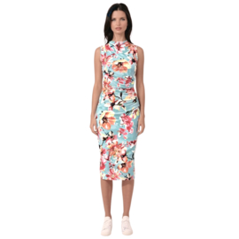 K-design A215 P988 Midi bodycon travelstof jurk met bloemen print