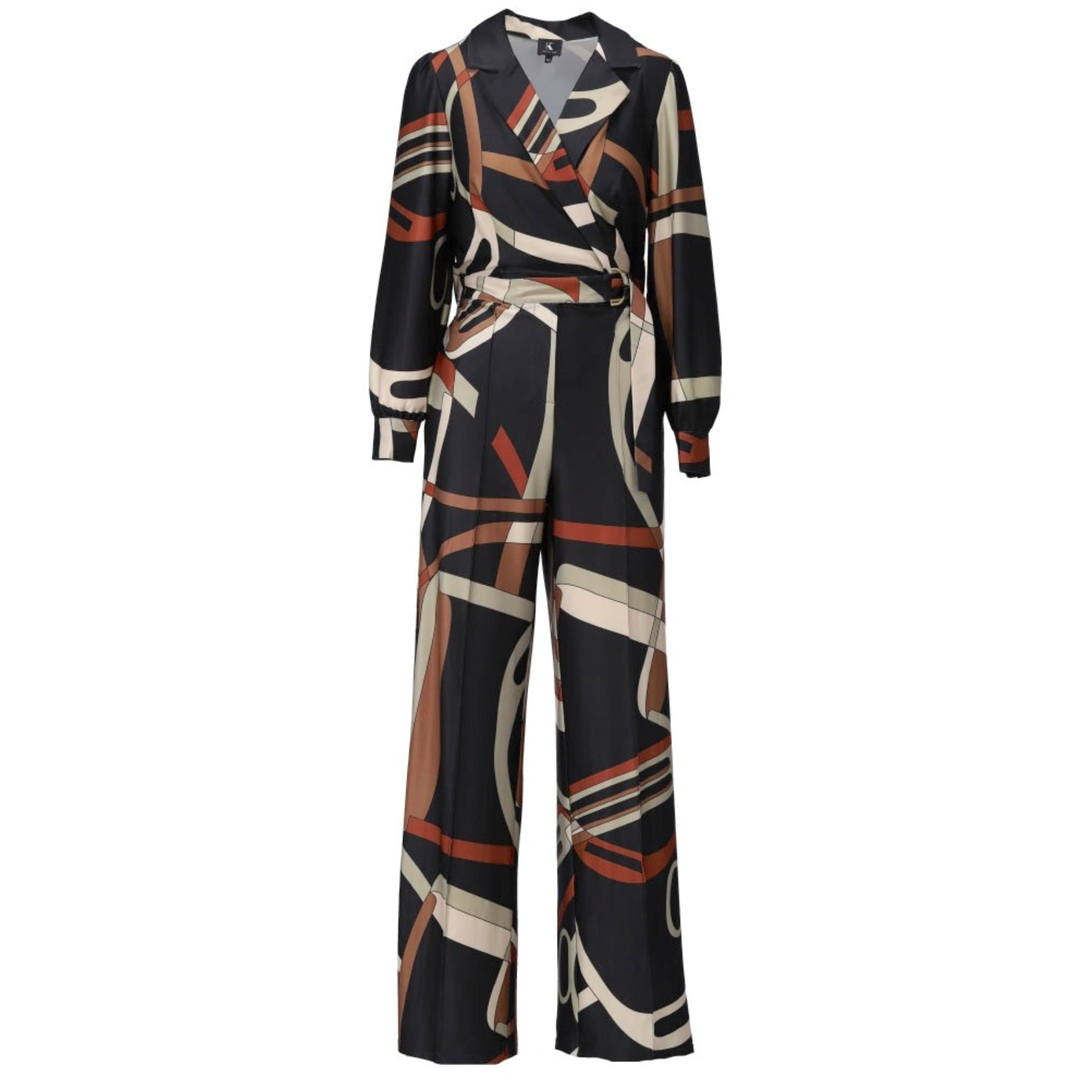 *PRE-ORDER* K-design B336 P048 Travelstof jumpsuit met print en band | FW2025-2026