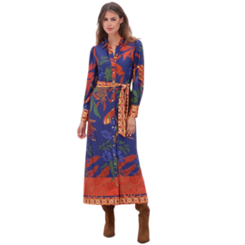 K-design B119 P009 Travelstof maxi jurk met zakjes, print en riem | FW2025-2026