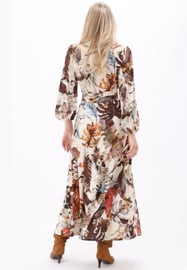 K-design D204 P171 Travelstof Jurk | Maxi Jurk met centuur en botanische Herfstprint