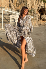 Antica Sartoria FC209 | Ecru boho jurk met print