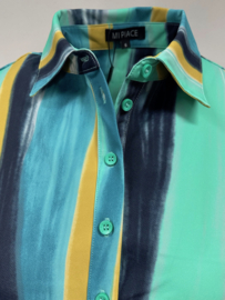 Mi Piace travelstof jurk Swirly met blousekraag & band - Mint Leaf
