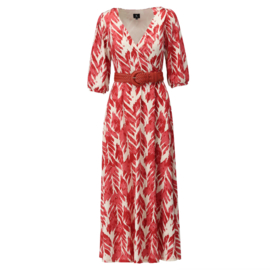 K-design A101 P906 travelstof maxi jurk met bladeren print en riem