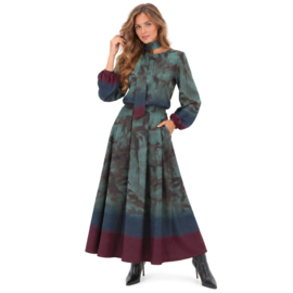 K-Design D213 P172 maxi Travelstof Rok met Abstracte Blauw-Groene Print