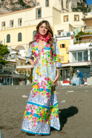 Antica Sartoria FC344 | Giallo kaftan jurk met print
