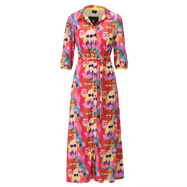 K-design A313 P947 travelstof maxi jurk met print en riem