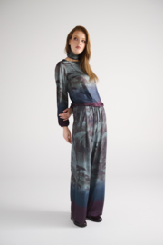 K-Design D208 P172 Travelstof top met Afneembare Striksjaal en Blauw Groene Print