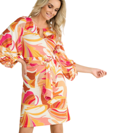 K-design A301 P943 travelstof jurk met print en riem
