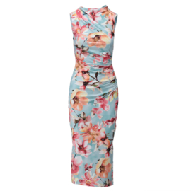 K-design A215 P988 Midi bodycon travelstof jurk met bloemen print