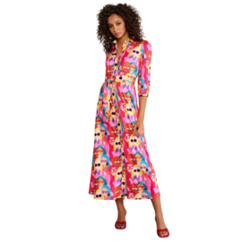 K-design A313 P947 travelstof maxi jurk met print en riem