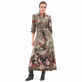 You're My Lobster by K-Design D200L P168 Maxi Travelstof Blousejurk met Ceintuur en Bloemenprint