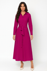 Only-M travelstof maxi jurk 064A met ceintuur Ciclamino