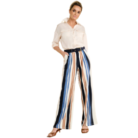 K-design A124 P913 travelstof broek met verticale strepen en riem