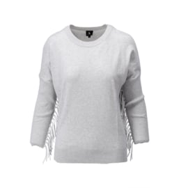 K-design 2024-2025 Z826 LIGHT GREY MELANGE pull met ronde hals &  franjes