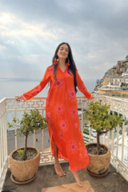 Antica Sartoria FC129 | Corallo kaftan jurk met print