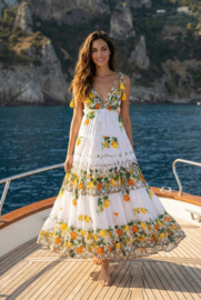 Antica Sartoria FC164 | Lange bianco boho jurk met print