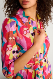K-design A313 P947 travelstof maxi jurk met print en riem