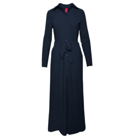 Only-M travelstof maxi jurk 064A met ceintuur Navy