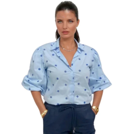 Lady Day Cannes blouse met geborduurde bloemen - Sky
