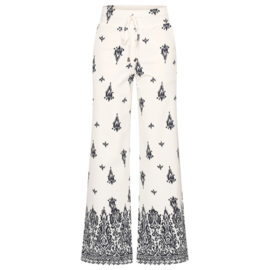 Mi Piace rechte travelstof broek Border Ornament print - Off White|Black