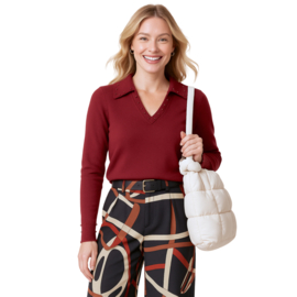 K-design B825 Burgundy Gebreide pull met parels | FW2025-2026