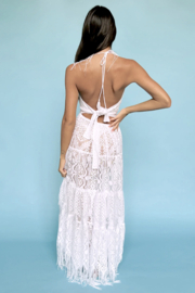 Antica Sartoria DW070 Boho witte lange jurk met kant, franjes en open rug