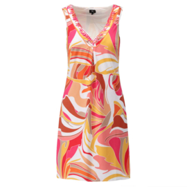 K-design A300 P943 mouwloze travelstof jurk met print & kralen