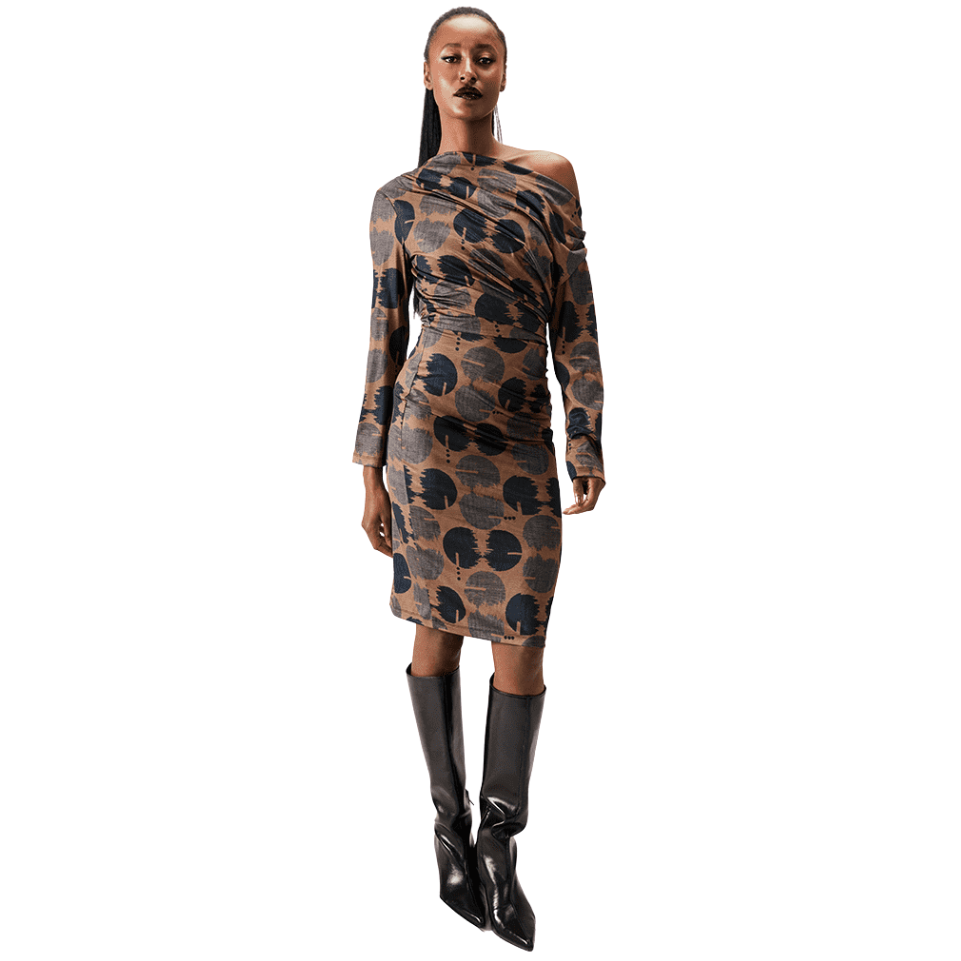 K-design B315 P047 Asymmetrische travelstof jurk met print | FW2025-2026