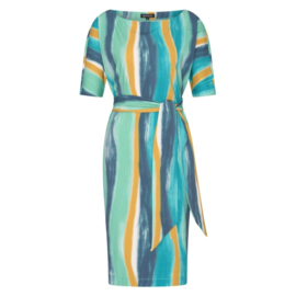 Mi Piace travelstof jurk Swirly met boothals & band - Mint Leaf