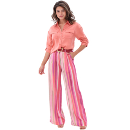 K-design A383 P953 satijn-look broek met verticale strepen print en riem