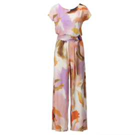 K-design A323 P954 travelstof jumpsuit met print en riem
