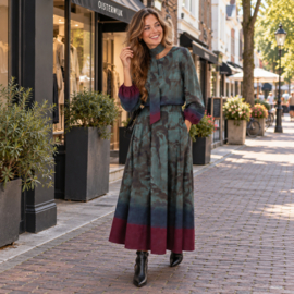 K-Design D213 P172 maxi Travelstof Rok met Abstracte Blauw-Groene Print