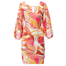 K-design A301 P943 travelstof jurk met print en riem