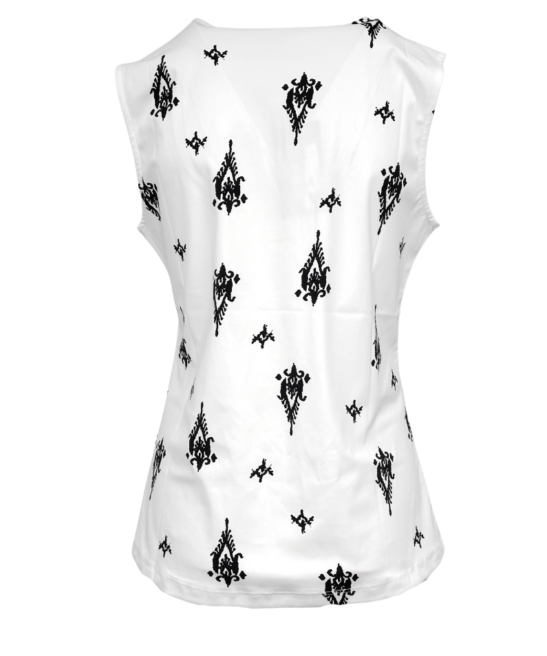 Mi Piace MP202425BOPT mouwloze travelstof top Border Ornament print - Off White|Black